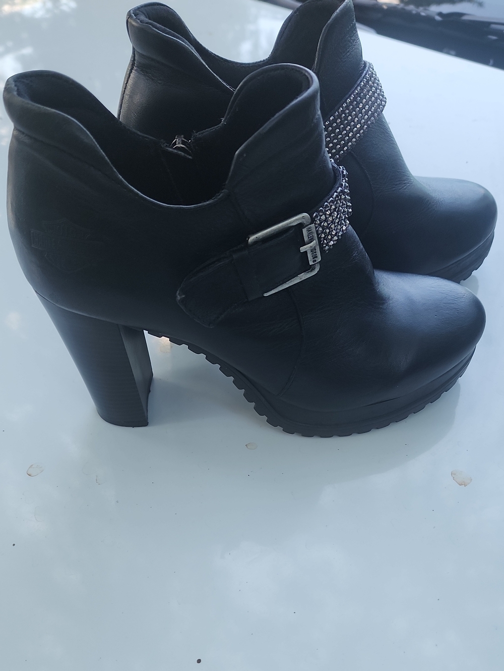 Harley-Davidson Black Women's Rhinestone Strap Heeled Ankle Boots